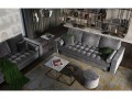 Rozkładana sofa 3 osobowa pikowana Santo aksamit ciemno szara na złotych nóżkach