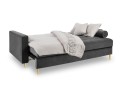 Rozkładana sofa 3 osobowa pikowana Santo aksamit ciemno szara na złotych nóżkach