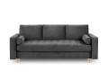 Rozkładana sofa 3 osobowa pikowana Santo aksamit ciemno szara na złotych nóżkach