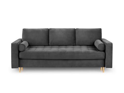 Rozkładana sofa 3 osobowa pikowana Santo aksamit ciemno szara na złotych nóżkach
