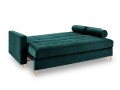 Rozkładana sofa 3 osobowa pikowana Santo aksamit morski na złotych nóżkach