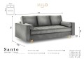 Rozkładana sofa 3 osobowa pikowana Santo aksamit morski na złotych nóżkach