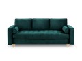 Rozkładana sofa 3 osobowa pikowana Santo aksamit morski na złotych nóżkach