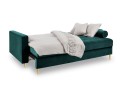 Rozkładana sofa 3 osobowa pikowana Santo aksamit morski na złotych nóżkach