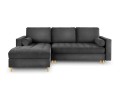 Narożna sofa z funkcją spania Santo aksamit ciemna szara nóżki złote