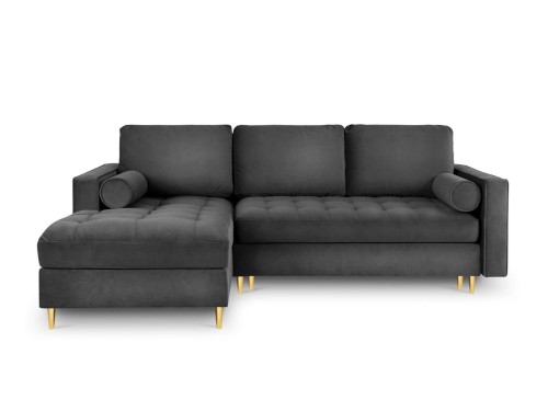 Narożna sofa z funkcją spania Santo aksamit ciemna szara nóżki złote