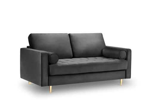 Sofa dwuosobowa Santo aksamit ciemno szara na złotych nóżkach