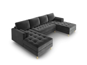 Panoramiczna sofa Santo aksamit ciemno szara na złotych nóżkach