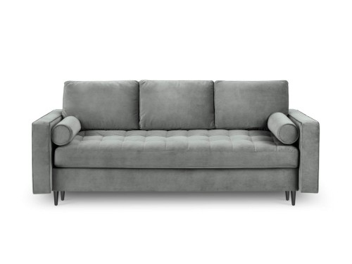 Rozkładana sofa 3 osobowa Santo aksamit jasno szara nóżki czarne