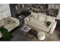 Rozkładana sofa 3 osobowa pikowana Santo aksamit beżowa nóżki czarne