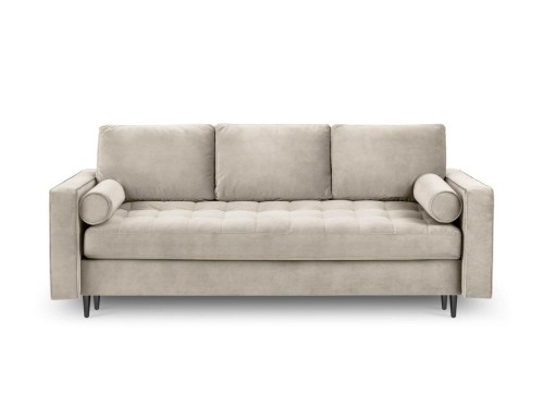 Rozkładana sofa 3 osobowa pikowana Santo aksamit beżowa nóżki czarne