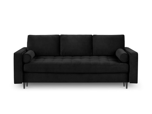 Rozkładana sofa 3 osobowa pikowana Santo aksamit czarna nóżki retro