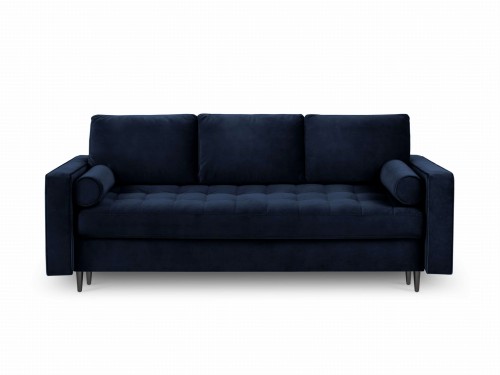 Rozkładana sofa 3 osobowa pikowana Santo aksamit granatowa nóżki czarne