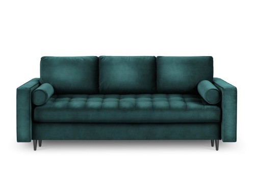 Rozkładana sofa 3 osobowa pikowana Santo aksamit morski nóżki czarne