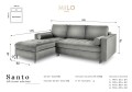 Narożna sofa z funkcją spania Santo aksamit jasno szara nóżki czarne