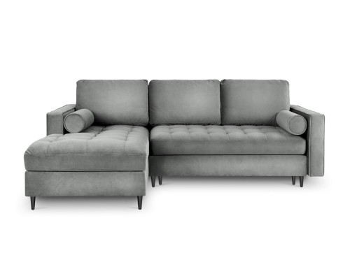 Narożna sofa z funkcją spania Santo aksamit jasno szara nóżki czarne