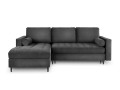 Narożna sofa z funkcją spania Santo aksamit ciemna szara nóżki czarne