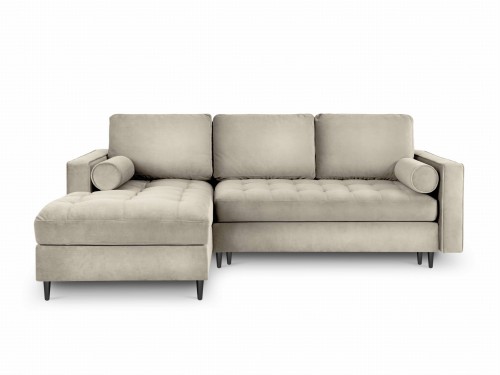 Narożna sofa z funkcją spania Santo aksamit beżowa nóżki czarne