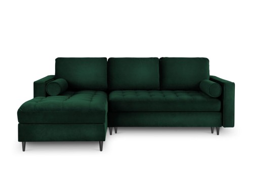 Narożna sofa z funkcją spania Santo aksamit butelkowa zieleń nóżki czarne