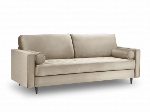 Sofa trzyosobowa pikowana Santo aksamit beżowa nóżki czarne