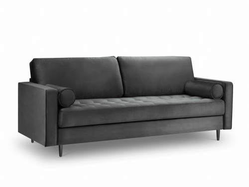 Sofa trzyosobowa Santo aksamit ciemno szara na czarnych nóżkach
