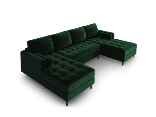 Panoramiczna sofa Santo aksamit butelkowa zieleń nogi czarne