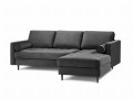 Narożna sofa pikowana Santo aksamit ciemno szara na czarnych nóżkach