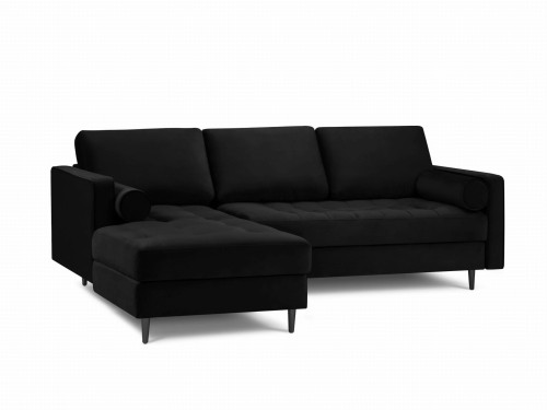 Narożna sofa pikowana Santo aksamit czarna na nóżkach retro