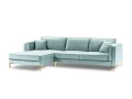 Sofa narożna Luis aksamit miętowa na złotych nóżkach