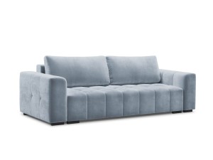 Rozkładana sofa 3-osobowa Luca pikowana szaro błękitny aksamit