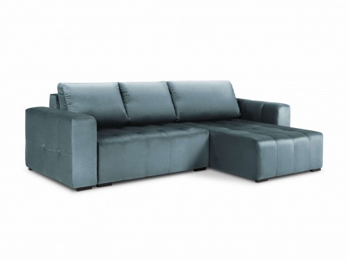 Narożnik z funkcją spania Luca pikowany niebieski aksamit