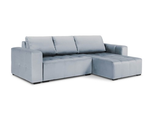 Narożnik z funkcją spania Luca pikowany szaro błękitny aksamit