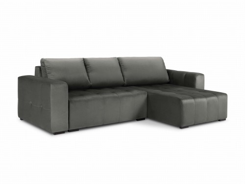 Narożnik z funkcją spania Luca pikowany ciemno szary aksamit