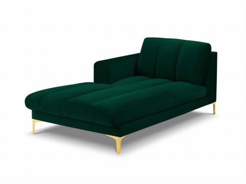 Szezlong Gina do salonu butelkowa zieleń aksamit na złotych nóżkach