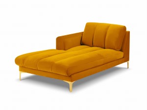 Szezlong Gina do salonu żółty aksamit na złotych nóżkach