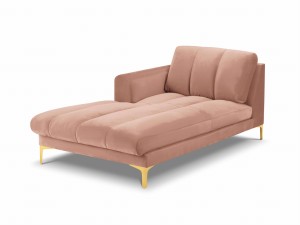 Szezlong Gina do salonu różowy aksamit na złotych nóżkach
