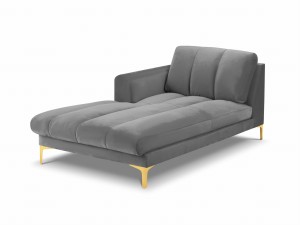 Szezlong Gina do salonu jasno szary aksamit na złotych nóżkach