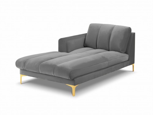 Szezlong Gina do salonu jasno szary aksamit na złotych nóżkach