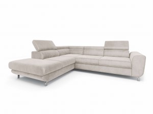 Sofa narożna rozkładana Mario beżowa na srebrnych nóżkach do salonu