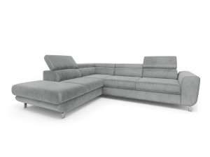 Sofa narożna rozkładana Mario jasno szara na srebrnych nóżkach