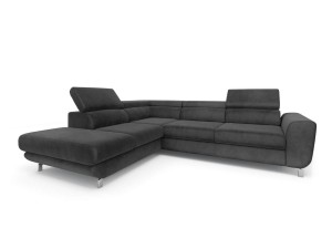 Sofa narożna rozkładana Mario ciemno szara na srebrnych nóżkach