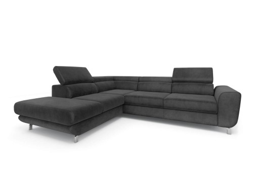 Sofa narożna rozkładana Mario ciemno szara na srebrnych nóżkach