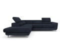 Sofa narożna rozkładana Mario granatowa na srebrnych nóżkach do salonu