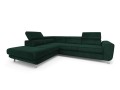 Sofa narożna rozkładana Mario butelkowa zieleń na srebrnych nóżkach