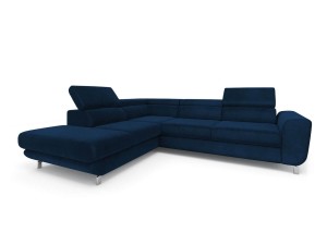 Sofa narożna rozkładana Mario atramentowa na srebrnych nóżkach