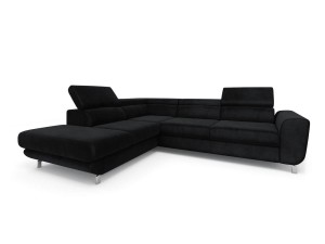 Sofa narożna rozkładana Mario czarna na srebrnych nóżkach do salonu