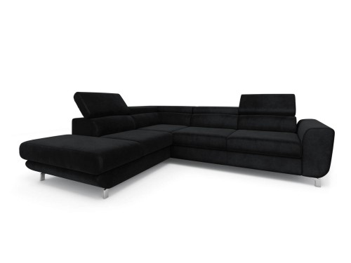 Sofa narożna rozkładana Mario czarna na srebrnych nóżkach do salonu