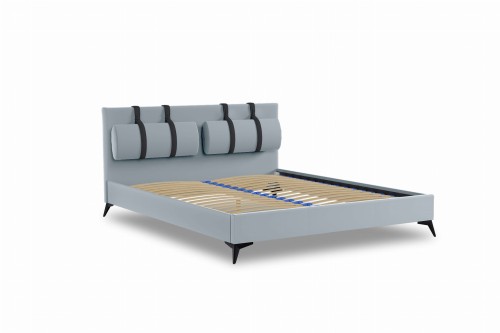 Łóżko tapicerowane z zagłówkieme aksamit szaro-błękitny Scatola