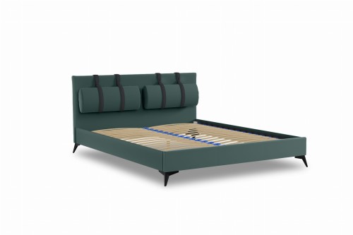 Łóżko tapicerowane z zagłówkieme aksamit morska zieleń Scatola