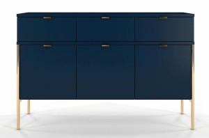 Elegancka granatowa komoda Polka na złotych nóżkach